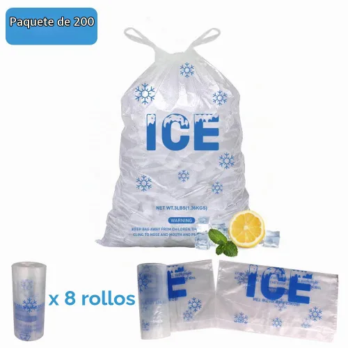 Vista 3 de 200 UNIDADES Bolsas de Hielo de Plástico con Cordón de 3 lb. 9 x 15.5 Pulgadas Bolsas de Hielo de Plástico Resistentes con Cordón de Plástico