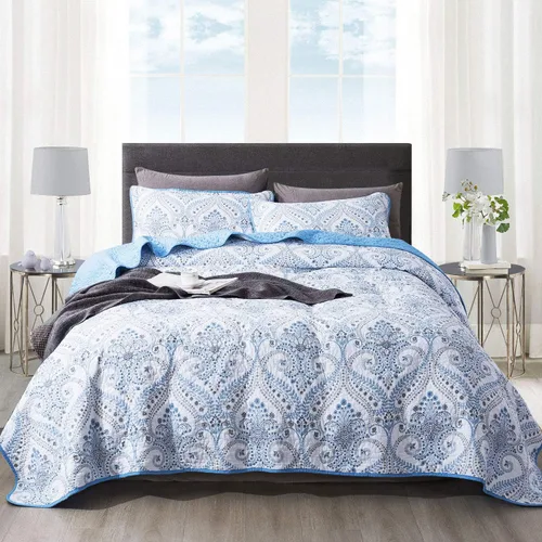 Vista 35 de NEWLAKE - Juego de cubrecama reversible de microfibra bordada con patrón floral en relieve en jacquard beige, tamaño queen