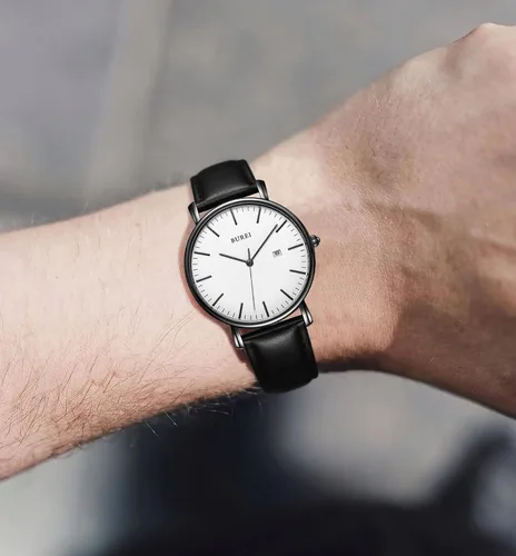 Vista 5 de BUREI - Reloj de pulsera analógico para hombre con fecha, extensible de malla de acero inoxidable