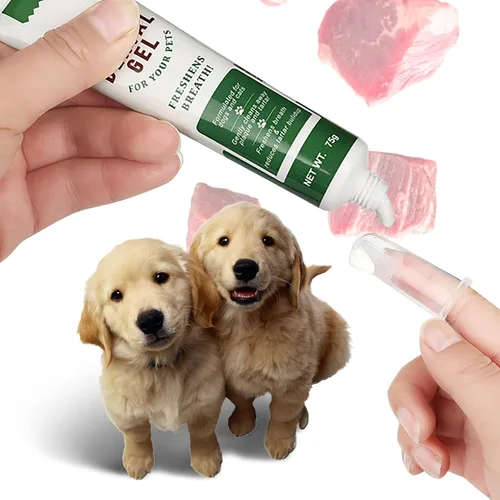 Vista 7 de Kit de cepillado de dientes para mascotas, cepillo de dientes para dedos de perro, cepillo de dientes de 360° y pasta de dientes con sabor a carne
