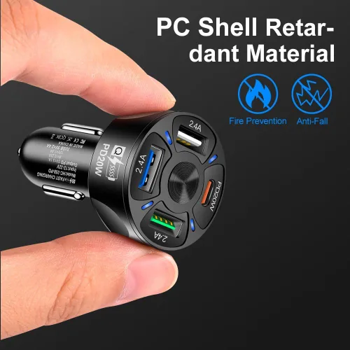 Vista 7 de Cargador de coche de luz de cigarrillo de carga rápida USB de 4 puertos 3 x 2.4 A USB/ 1 PD20W luz LED compatible con tabletas cámaras iPhone 14 13