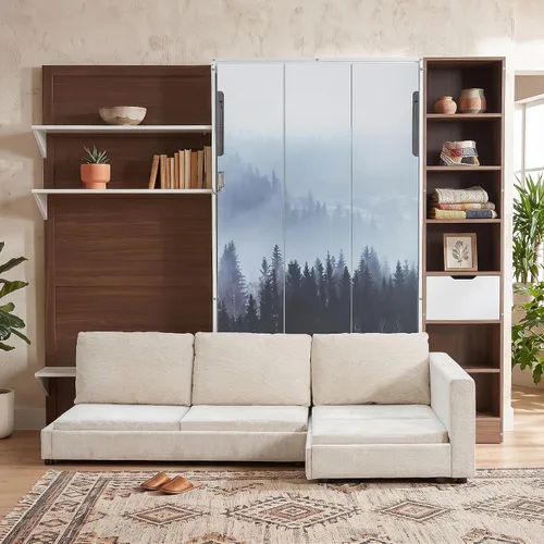 Vista 10 de Twin Murphy Wall Bed with Sofa, Mountain Print & USB Charging Gray Sofa1