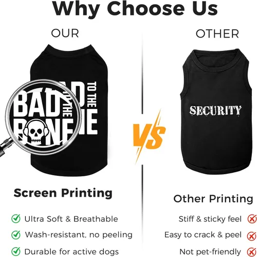 Vista 4 de BINGPET Bad to The Bone - Camiseta de algodón suave para cachorros, transpirable, ligera, para disfraz de perro, chaleco sin mangas, lavable a