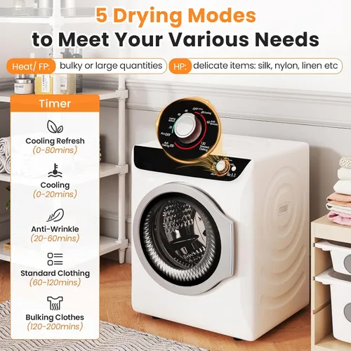 Vista 2 de Zynkez Secadora de ropa portátil de 2.5 pies cúbicos, secadora eléctrica compacta de 1400 W con tambor de acero inoxidable, carga frontal de tambor
