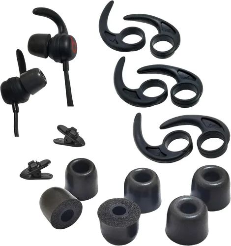 Vista 7 de Aletas universales para los oídos, puntas de repuesto para auriculares, puntas de silicona, 3 pares cada uno, 2 clips de cable
