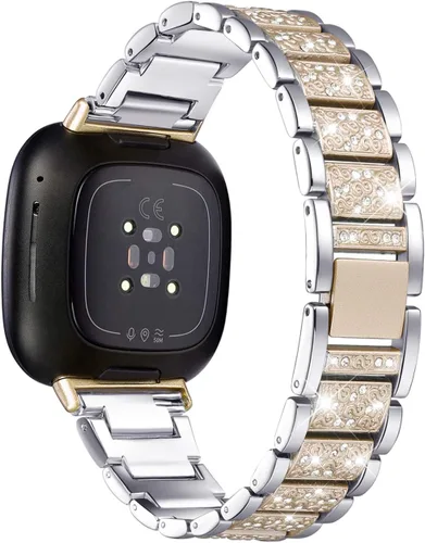 Vista 8 de Bandas brillantes compatibles con Fitbit Sense 2/Sense/Versa 4/Versa 3, pulseras de repuesto para mujer, pulsera elegante y lujosa para mujer Negro