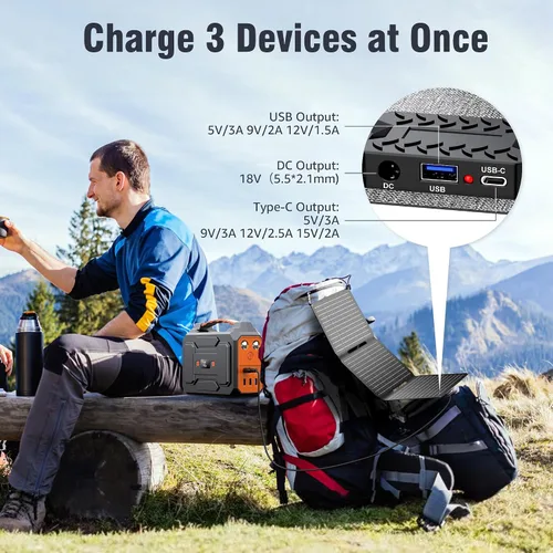 Vista 3 de Cargador de panel solar portátil de 30 W, kit de panel solar plegable con salida DC/USB C/USB A para banco de energía, estación de teléfono