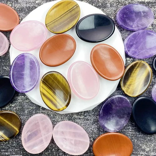 Vista 6 de Juego de 4 piedras de cristal curativo natural para el pulgar para aliviar la ansiedad, piedras preciosas ovaladas de bolsillo, piedras preciosas a