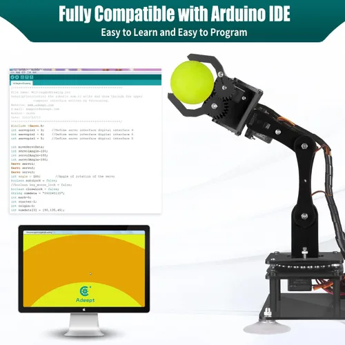 Vista 5 de Kit de brazo robótico 5-DOF compatible con Arduino IDE, kit de construcción de robot STEM programable, codificación de bricolaje, brazo de robot