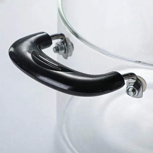 Vista 7 de Cacerola de vidrio con tapa, resistente al calor, olla de cocina de vidrio de borosilicato de madera con doble asa, cristalería transparente