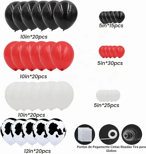 Vista 2 de Kit de arco de globos de vaquero, 150 globos con estampado de vaca, color rojo, negro, blanco y vaca, para decoración de fiesta de cumpleaños