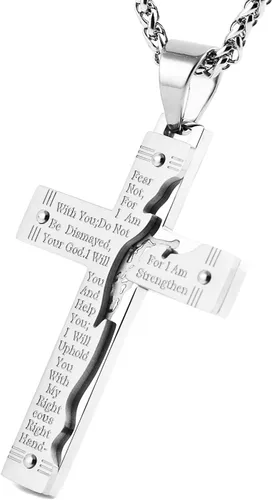 Vista 7 de Hzman - Collar con pendiente para rezo de crucifijo de Jesucristo, de acero inoxidable, para hombres