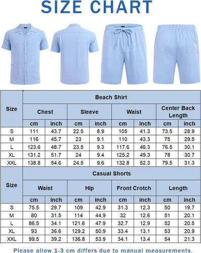 Vista 6 de COOFANDY Conjunto de camisa de 2 piezas para hombre, ajuste regular, manga corta, con botones, informal, para playa, pantalones cortos
