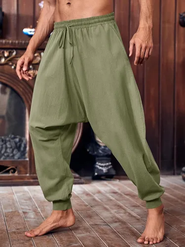 Vista 3 de PASLTER Pantalones piratas medievales para hombre, disfraz de navegante vikingo, renacentista, Halloween, gótico, informal, pantalones harén