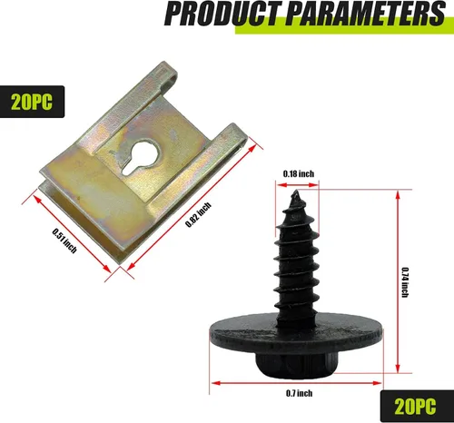 Vista 2 de Pack-40 Tornillos para cubierta de parachoques, clips multiusos de tuercas en U, kit de sujetadores de carrocería de automóvil, retenedores