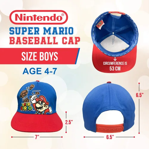 Vista 4 de Nintendo Super Mario - Gorra de béisbol azul para niños de 4 a 7 años, Azul