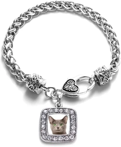 Vista 44 de Pulsera de dijes cuadrados de plata con joyería de circonita cúbica