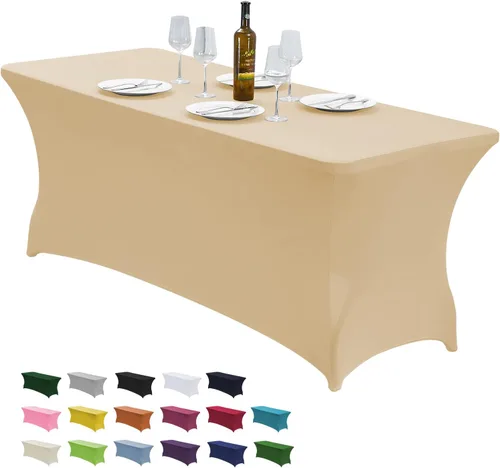 Vista 29 de CWK - Funda de mesa de elastano elástica impermeable de 4 pies para mesas rectangulares - Mantel elástico ajustable para mesas plegables, tela