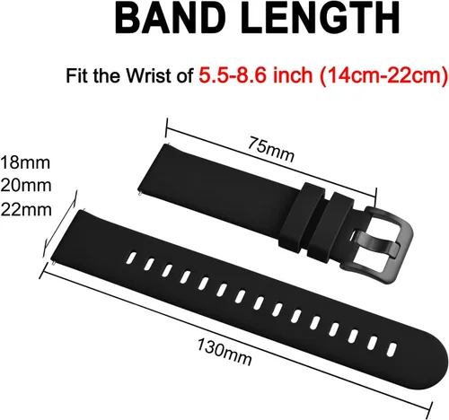 Vista 87 de BISONSTRAP Correas de reloj de silicona, correas de reloj delgadas con liberación rápida, 0.787 in, negro con hebilla negra