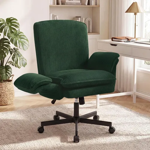 Vista 10 de Silla Criss Cross con ruedas y reposabrazos, cómoda silla de escritorio Verde