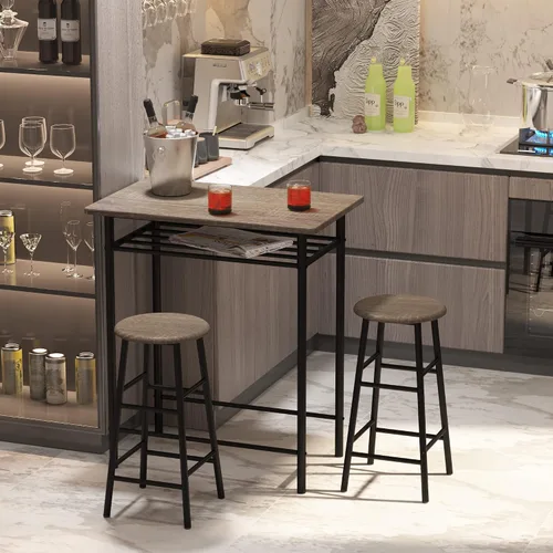 Vista 2 de Weehom Mesa de bar con 2 taburetes de bar, juego de mesa de comedor de pub, mesa de altura de encimera de cocina con sillas de bar, juego de mesa