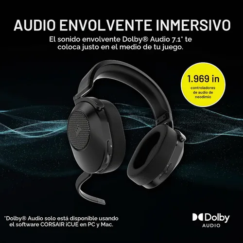 Vista 4 de [Usado] Corsair HS65 - Auriculares inalámbricos multiplataforma para juegos con Bluetooth - Audio Dolby 7.1 - Micrófono omnidireccional - Compatible