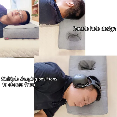 Vista 6 de Almohadas dobles para las orejas con agujeros para dolor de oído, almohada perforadora para dormir de lado, relleno de altura ajustable para dolor
