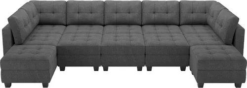 Vista 8 de Belffin Sofá cama modular modular con diván reversible en forma de U con asientos de almacenamiento de gran tamaño de 12 asientos, sofá modular gris