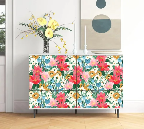 Vista 4 de Papel tapiz floral removible botánico de primavera para baño, papel tapiz botánico para inquilinos botánicos, papel tapiz de contacto de flores
