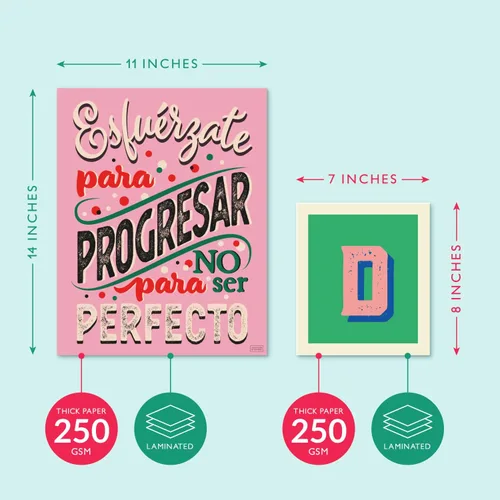 Vista 2 de Sweetzer & Orange Juego de 8 carteles motivacionales en español y letras BIENVENIDOS para profesores y estudiantes, gráficos de idiomas que
