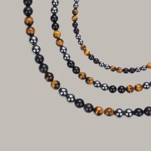 Vista 6 de GAVU Collar de Cuentas para Hombre, Collar de Cristal de Triple Protección para Hombres