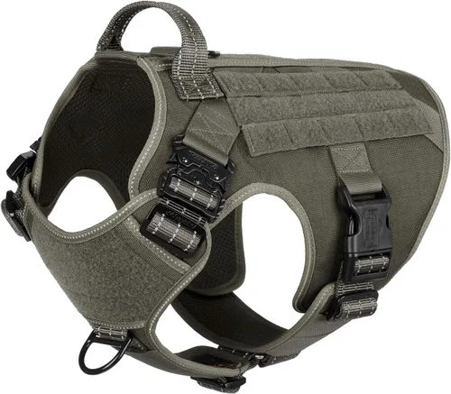 Vista 13 de ICEFANG - Arnés táctico para perros, talla S, con 2 hebillas de metal, chaleco para transportar carga, ligero y modular (MOLLE) con mango, clip