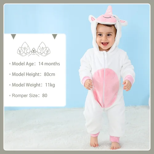 Vista 5 de Mameluco con capucha de animales para bebés de franela para invierno, Halloween y cosplay