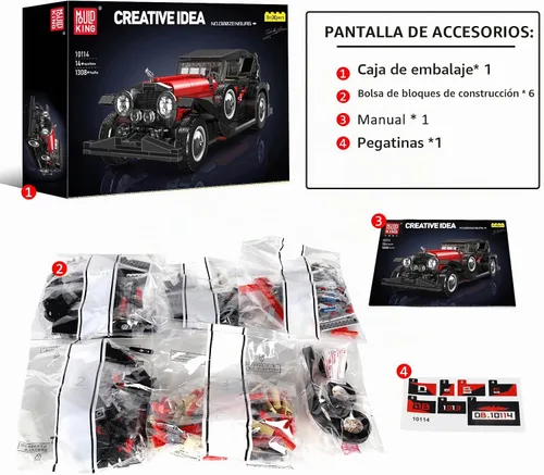 Vista 6 de Mould King 10114 Kits de Construcción de Coches Clásicos, Juego de Bloques de Construcción de Modelos de Coches Vintage MOC, Regalo