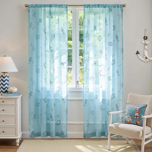 Vista 14 de Jinchan - Cortinas traslúcidas color azul costero de 63 pulgadas con bolsillo para barra, 2 paneles Mar azul