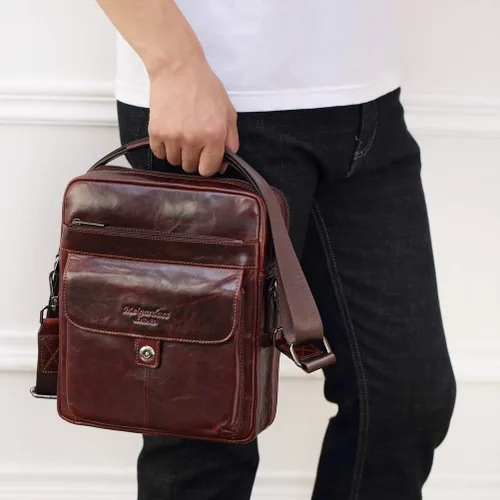 Vista 2 de Bolso bandolera de cuero genuino para hombre