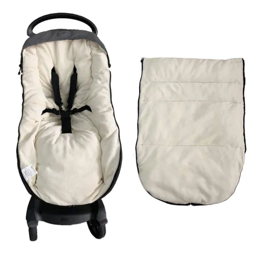 Vista 7 de Saco impermeable para cochecito de invierno, bolsa universal compatible con todos los cochecitos, relleno de algodón 3D para cochecito de niño Beige