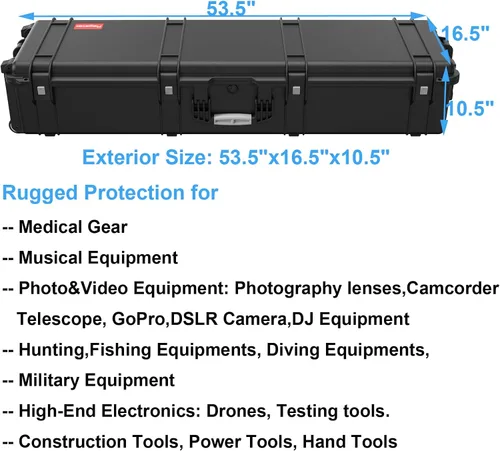 Vista 10 de Regetek Funda impermeable con ruedas de 53.5 x 16.5 x 10.5 pulgadas, con espuma/ruedas/3 asas grandes para cámara, herramienta, equipo, IP67, a
