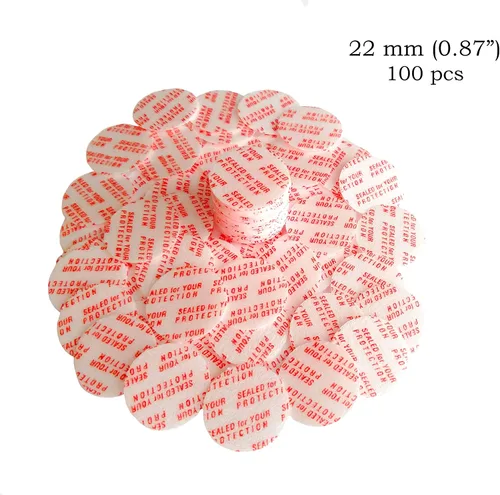 Vista 2 de Sellos sensibles a la presión activados por par – 22 mm (0.87") – 100 unidades – Fabricado en Estados Unidos – para botellas y recipientes de vidrio