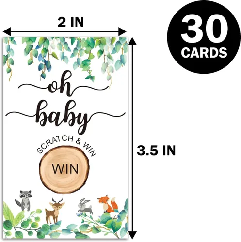 Vista 3 de 30 tarjetas de juego para raspar Woodland Baby Shower, como tarjetas de cupón de bricolaje para cumpleaños, actividad de baby shower, sorteo