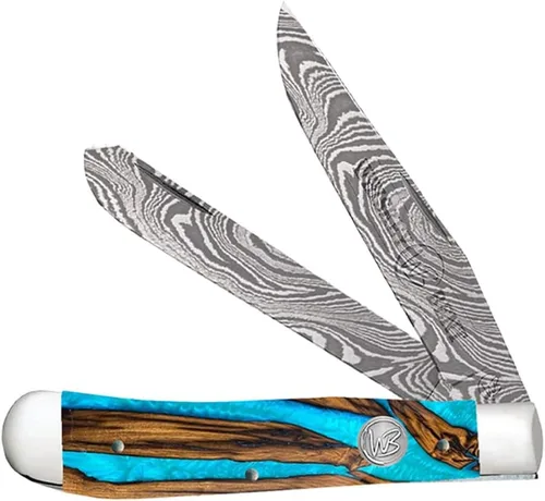 Vista 45 de WHISKEY BENT HAT CO. Navaja de bolsillo plegable tradicional Trapper de 4.125 pulgadas, longitud cerrada, cuchillas de acero inoxidable 440C (azteca)