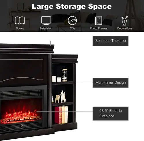 Vista 8 de Tangkula Soporte de TV con chimenea de 70 pulgadas, 750 W/1500 W, calentador eléctrico con control remoto, temporizador de 1-8 horas, 5 brillo