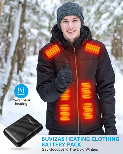 Vista 7 de Paquete de batería de chaleco térmico de 5 V y 2 A, batería recargable compacta de 12000 mAh para chaleco calefactable, con puertos de salida USB