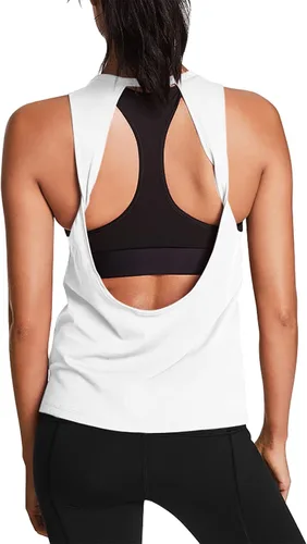 Vista 13 de Mippo Tops de entrenamiento para mujer, camisetas de yoga con espalda Verde militar