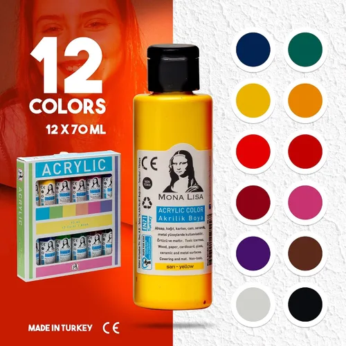 Vista 4 de Juego de pintura acrílica, 12 x 2.4 fl oz, colores impermeables no tóxicos, para niños, principiantes y artistas aficionados, funciona en lienzo