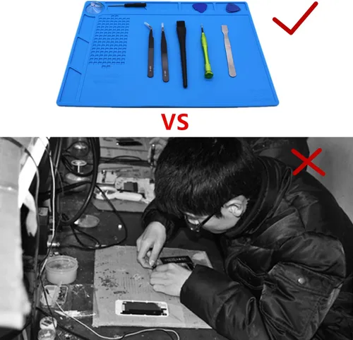 Vista 7 de S130 - Tapete de trabajo de reparación de silicona con aislamiento térmico antiestático para soldadura y reparación de computadoras, tamaño 13.8 x