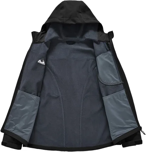 Vista 3 de Gopune Chaqueta de senderismo Softshell para hombre, con forro polar, impermeable, ligera, con capucha