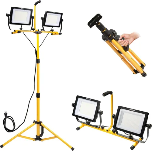 Vista 10 de Luz de trabajo LED de doble cabeza de 180 W 20000 lúmenes con soporte para trípode, 4 brillos ajustables, cable de alimentación impermeable IP 65