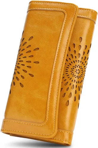 Vista 12 de Aphison - Cartera larga de cuero suave RFID para mujer, con caja de regalo