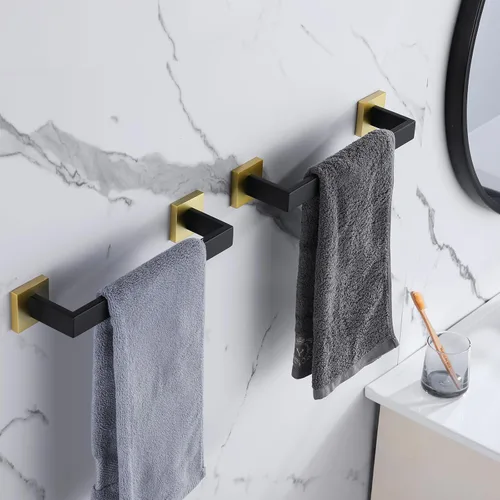 Vista 5 de LANC Barras de Toalla de 12 Pulgadas para Baño Montadas en Pared, Soportes de Toalla de Mano Negro Mate y Dorado, Total de 14” Colgador de Toallas